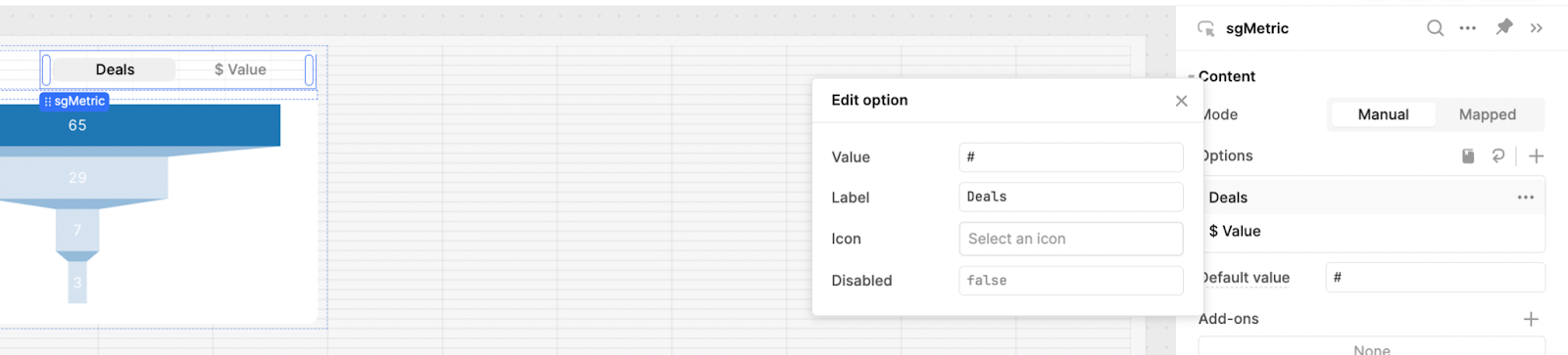 Segmented control in Retool interface.