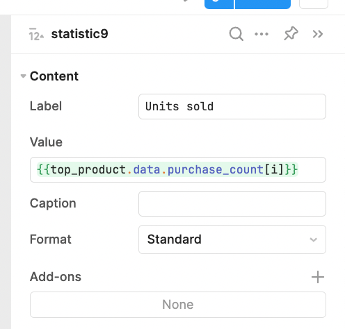 Settings for a statistic component in Retool.
