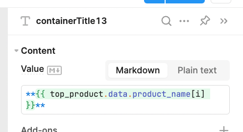 The Value setting for a containerTitle in Retool.