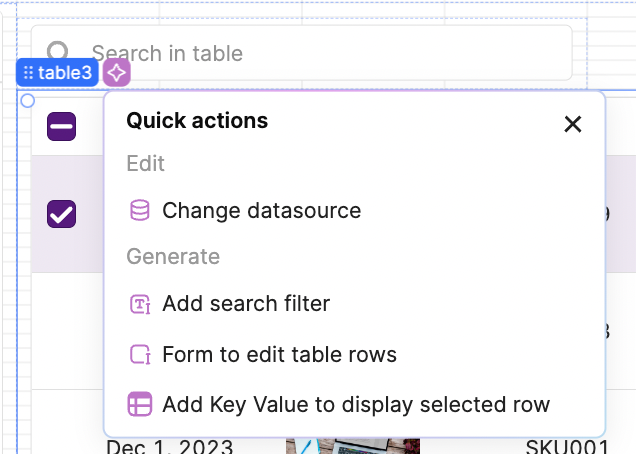 An "Add search filter" added to a table in Retool. 