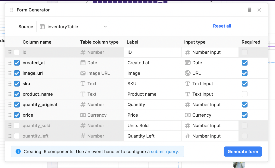 A form generator used to validate data content in Retool. 