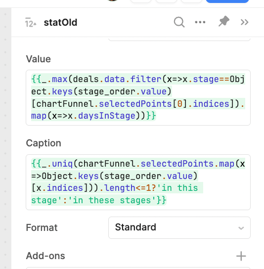 JavaScript code in Retool to calculate and display the oldest deal in a selected sales stage.