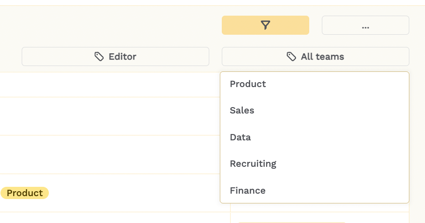 A dropdown called All Teams with 5 different options.