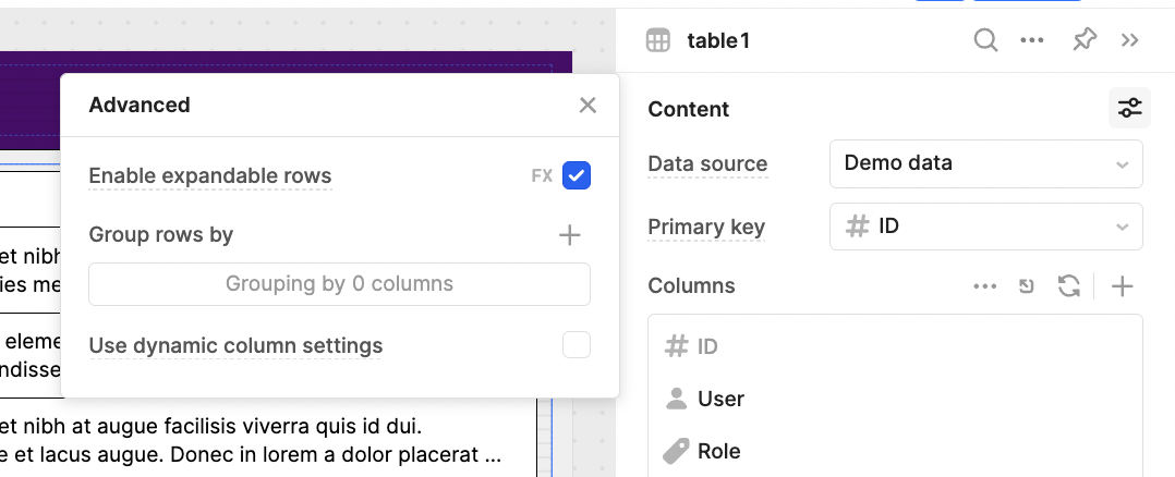 How to enable expandable rows in Retool tables.