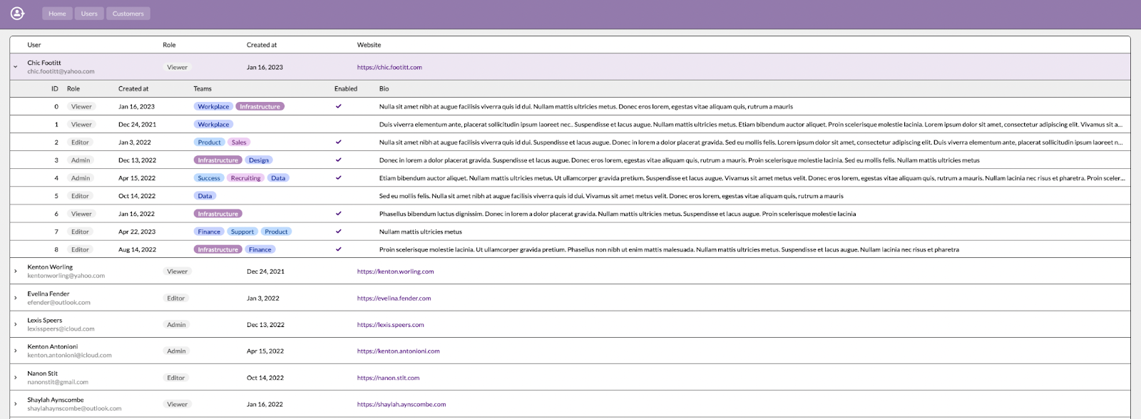 An example of using a table within an expandable row in a Retool table.