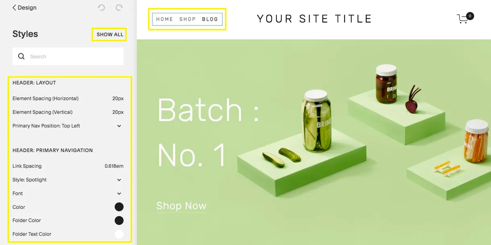 Editing styles in the Squarespace editor