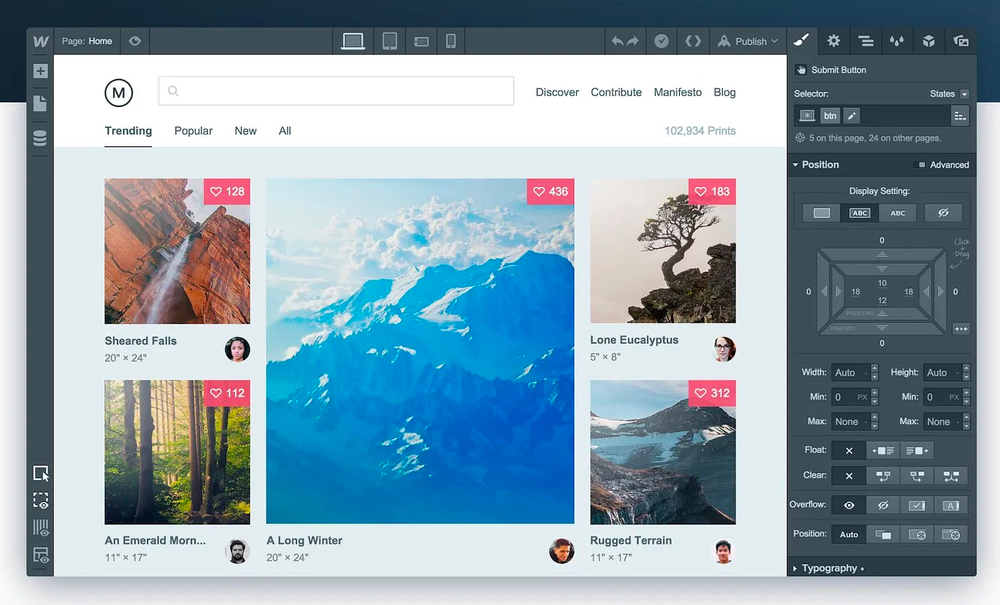 The Webflow editor