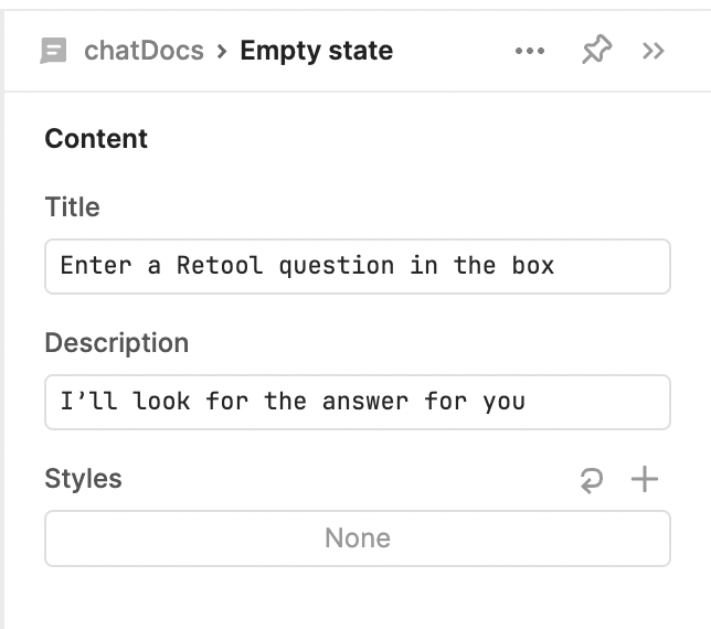 Empty state Title and Description for a docs bot in Retool.
