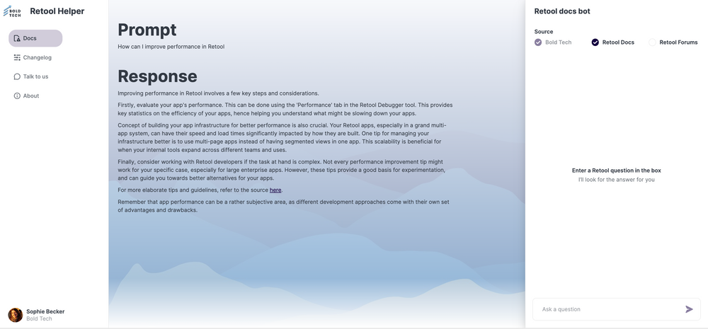 An example of a chatbot built in Retool.