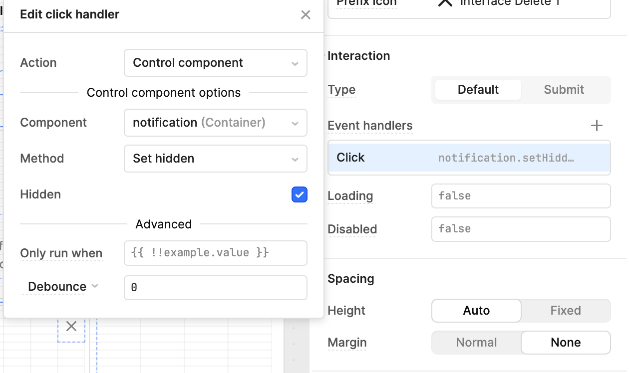 setHidden event handler dashboard in Retool
