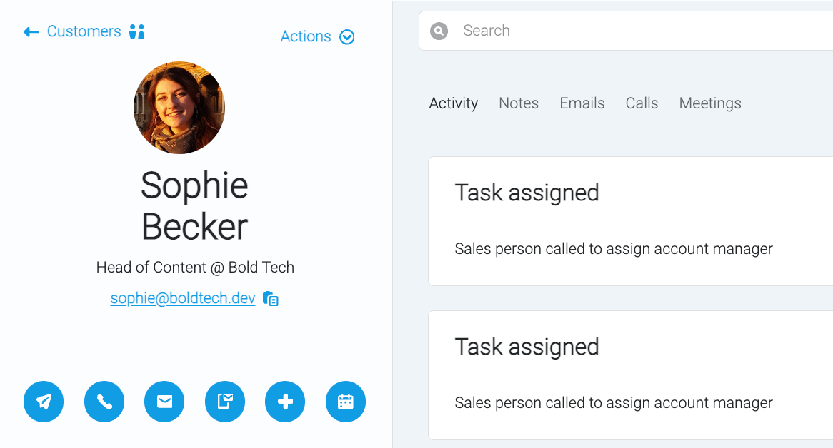 UI for the app featuring icon button row for primary actions and a dropdown for secondary actions.
