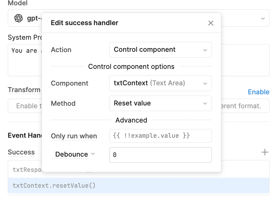 Using a success handler in Retool to set a text component and the value of the text. 