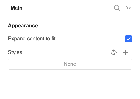 Container settings in Retool. Expand content to fit is checked.