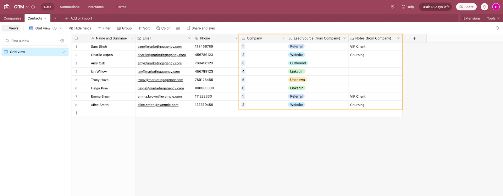Using relations in Airtable to link records between databases.