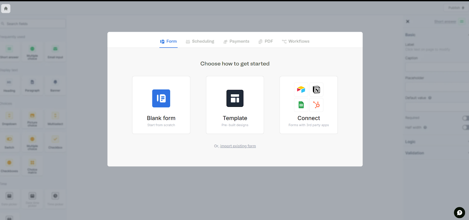 Fillout dashboard.
