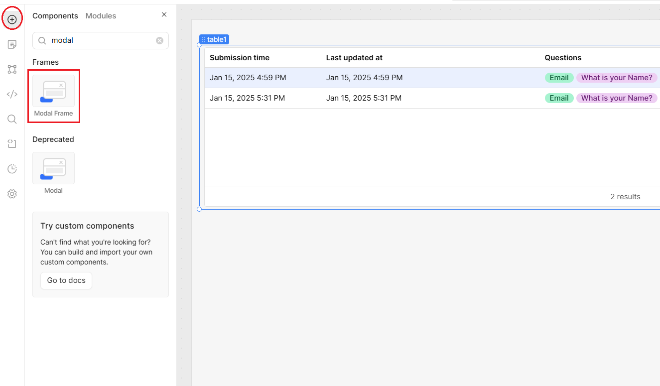 How to add a modal frame component in Retool.