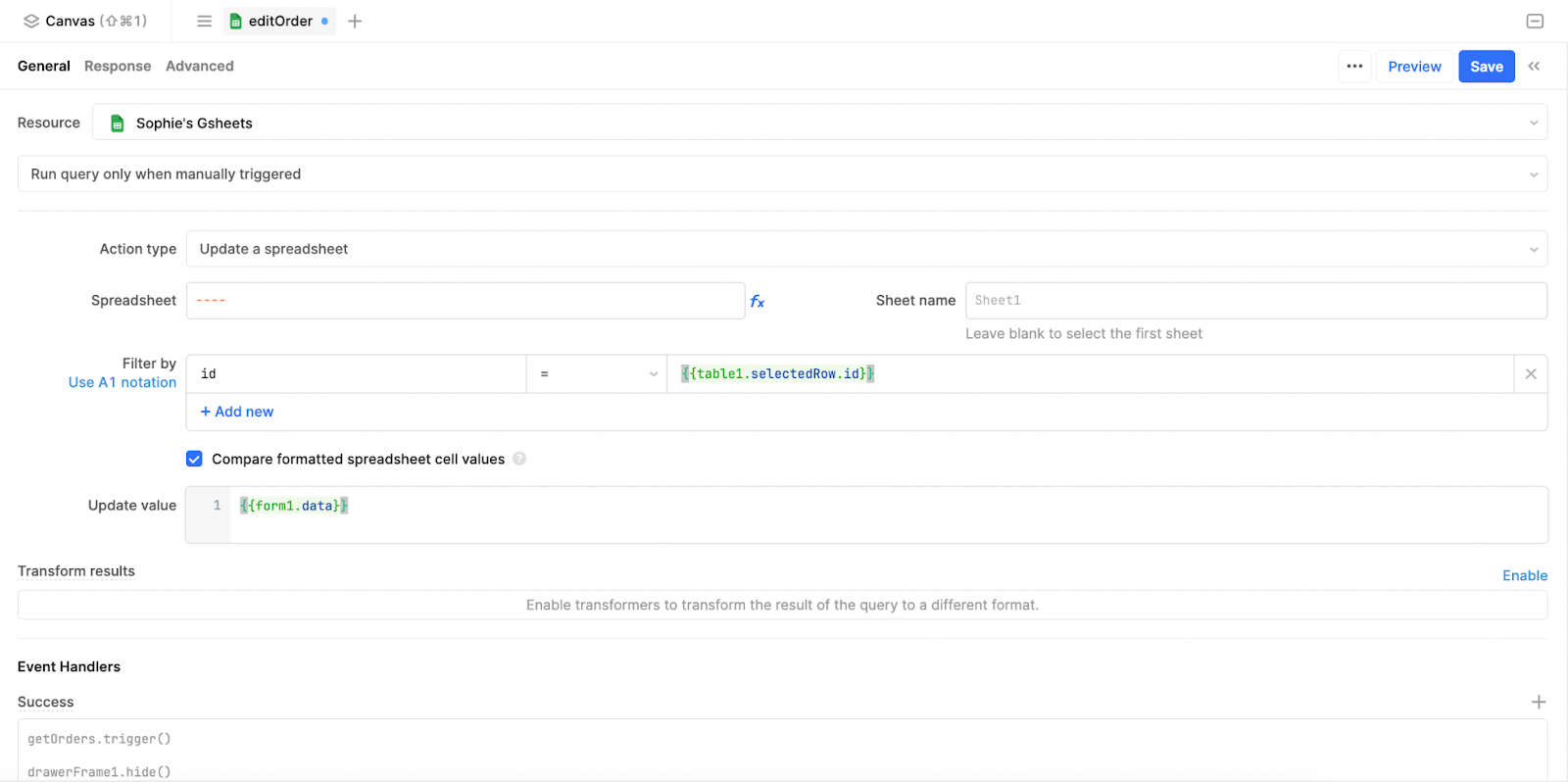 Edit order query for Google Sheets