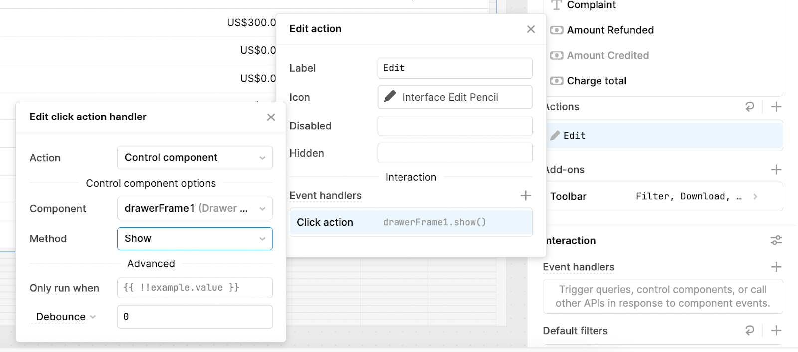 Click action handler settings 