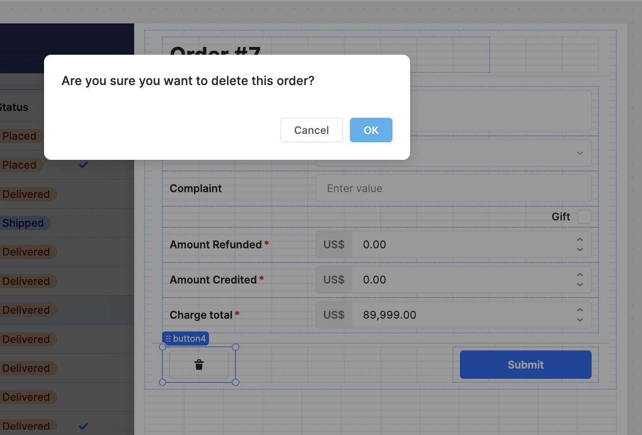 Confirmation modal in Retool