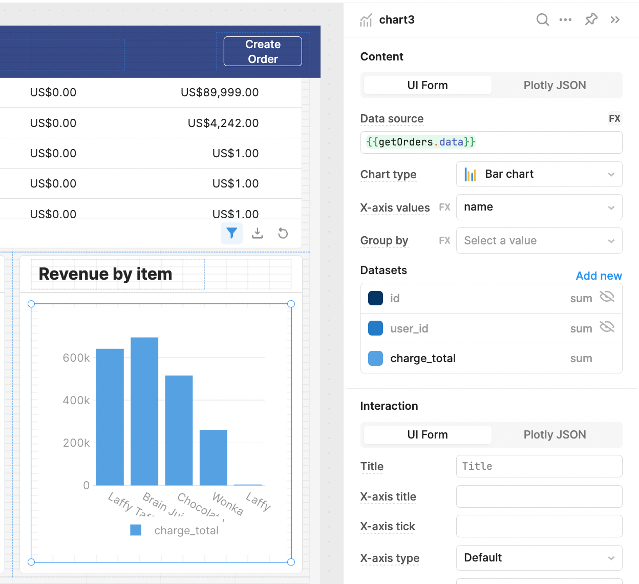 Graph settings for chart component in Retool