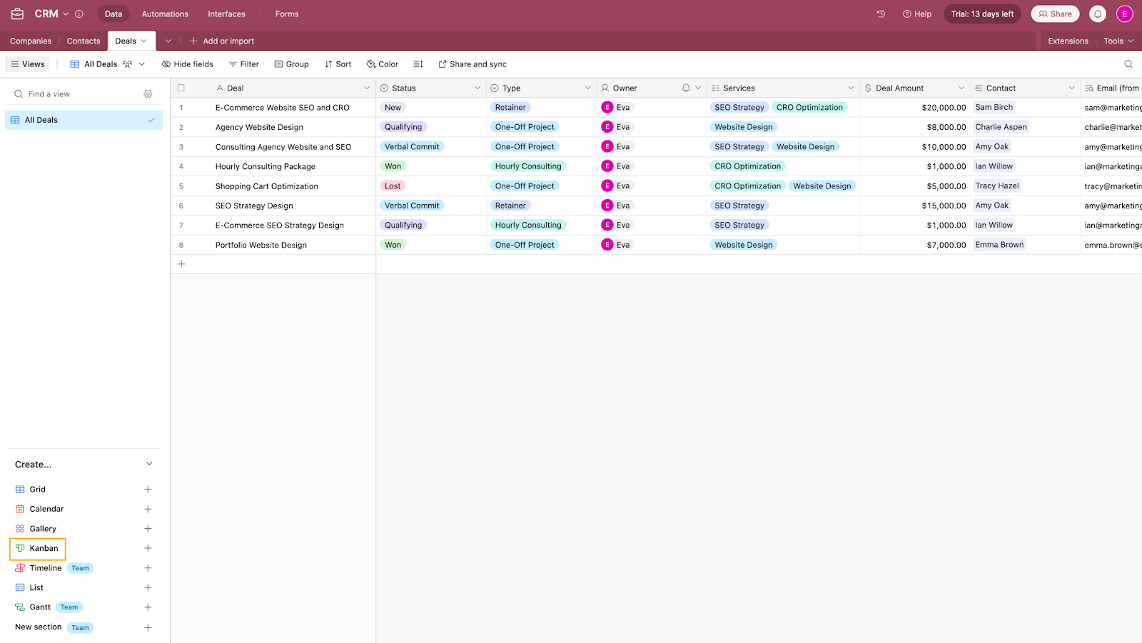 Adding a Kanban view of a database to an Airtable app.