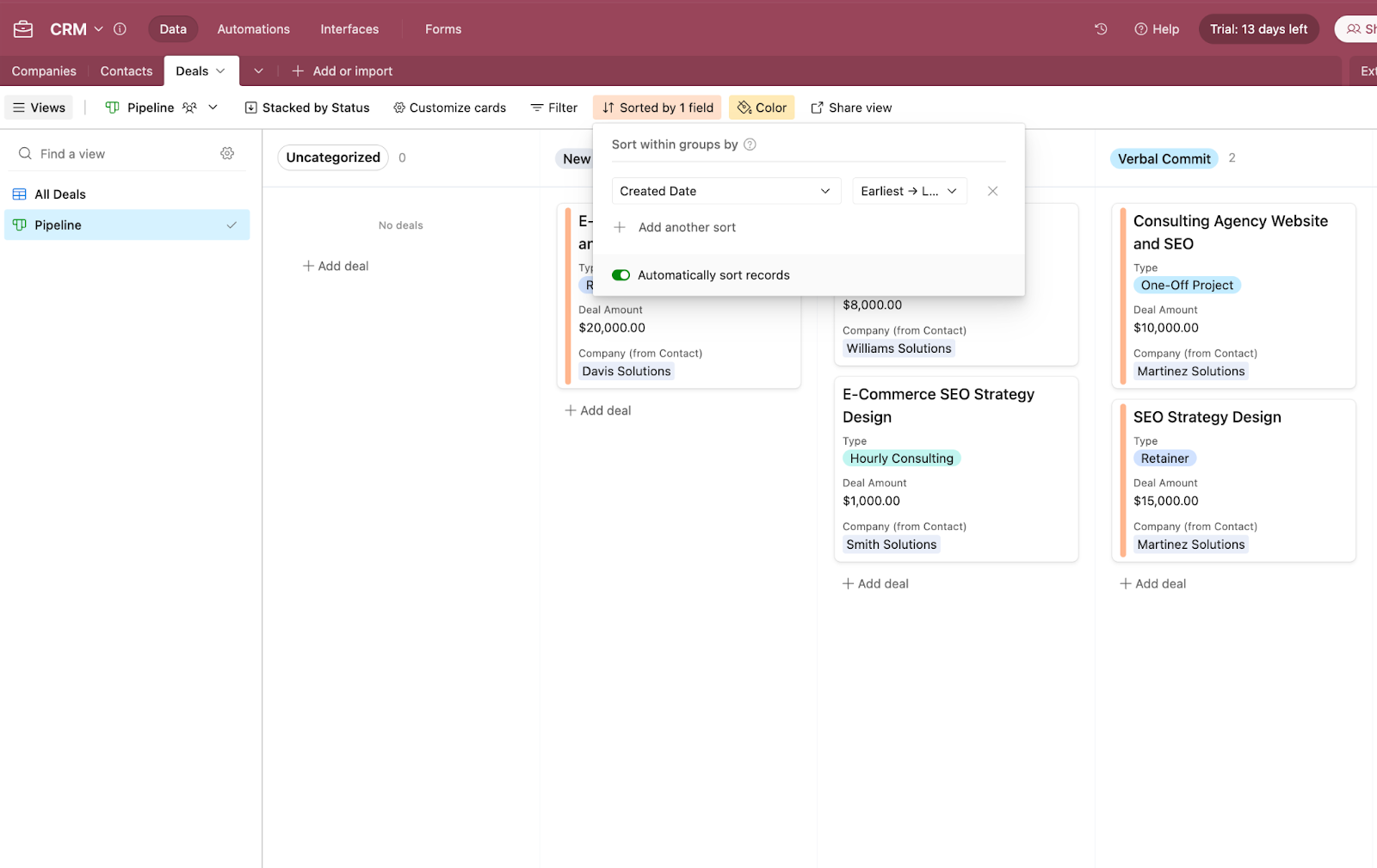 How to sort cards in the Kanban view in Airtable.