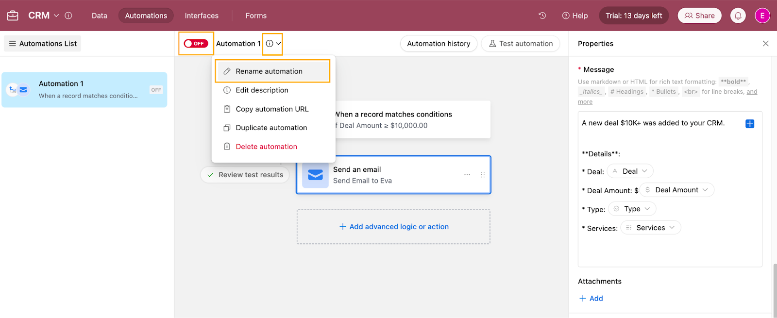 How to toggle an automation on or off in Airtable.