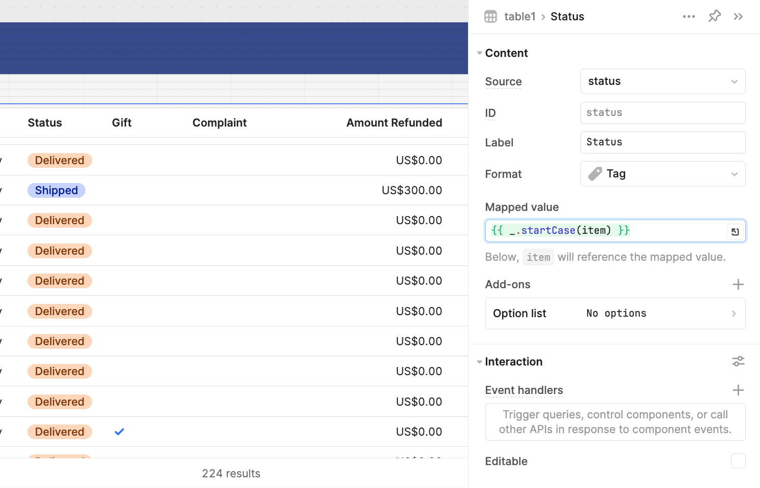 Column settings in Retool