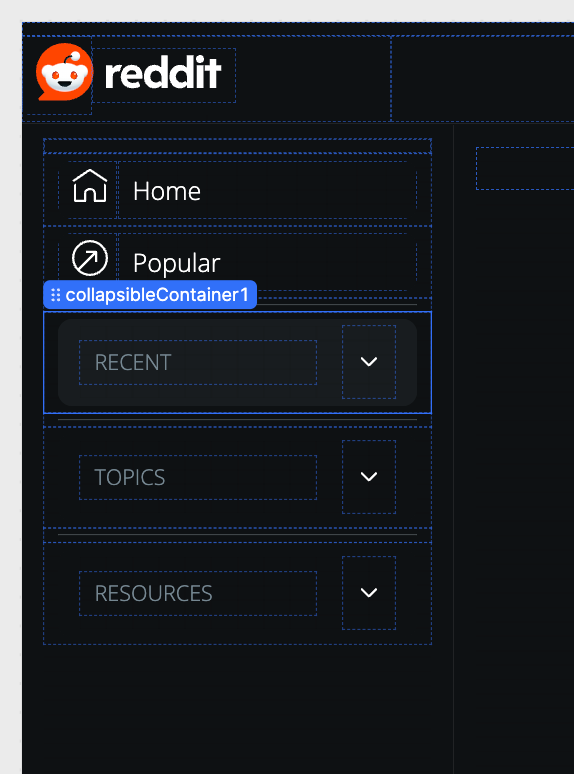 Using collapsible containers to make dropdown menus in a nav bar in a Retool app.