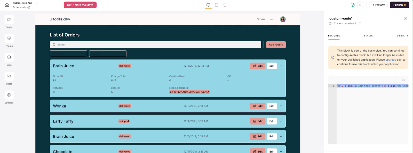 Basic plan customisation features
