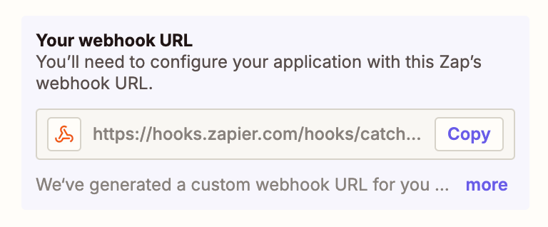 URL generated for you Zap/webhook to trigger