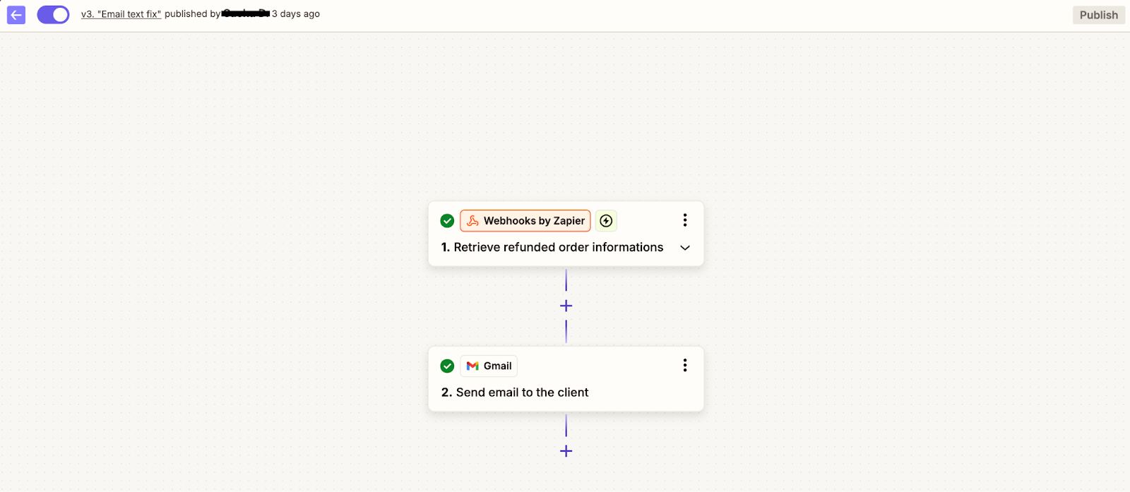 Webhooks displayed in Zapier 'zap'/workflow