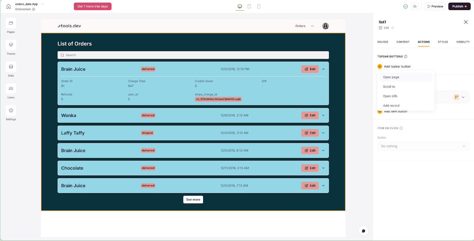 Add record in Order Form in Softr