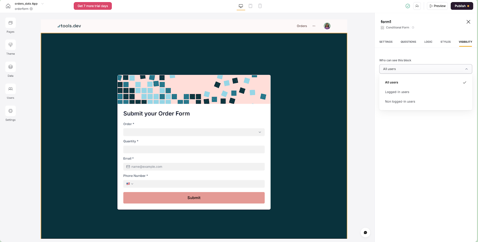 Customising order form in Softr - sharing with users