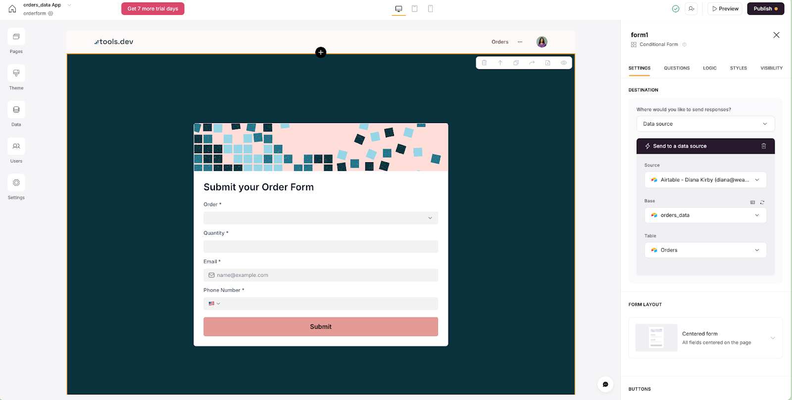 Customising order form in Softr