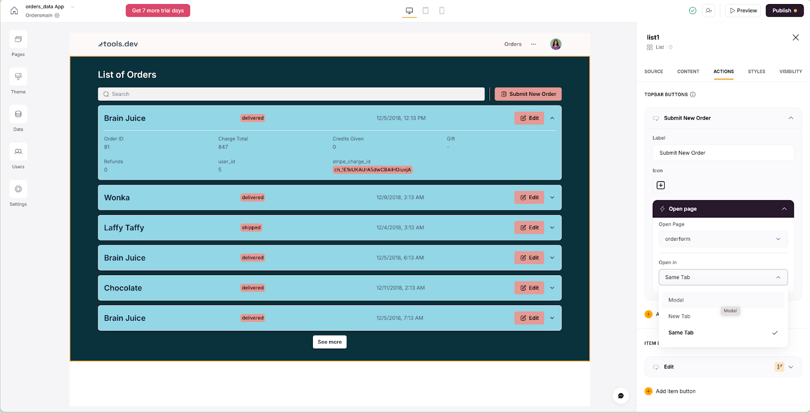 Customise order form in Softr