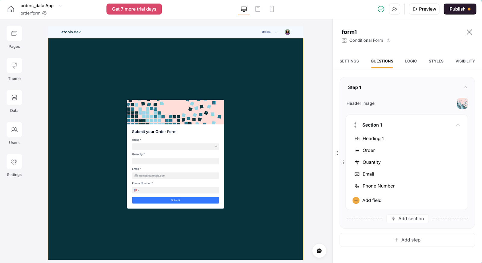 Customising order form in Softr