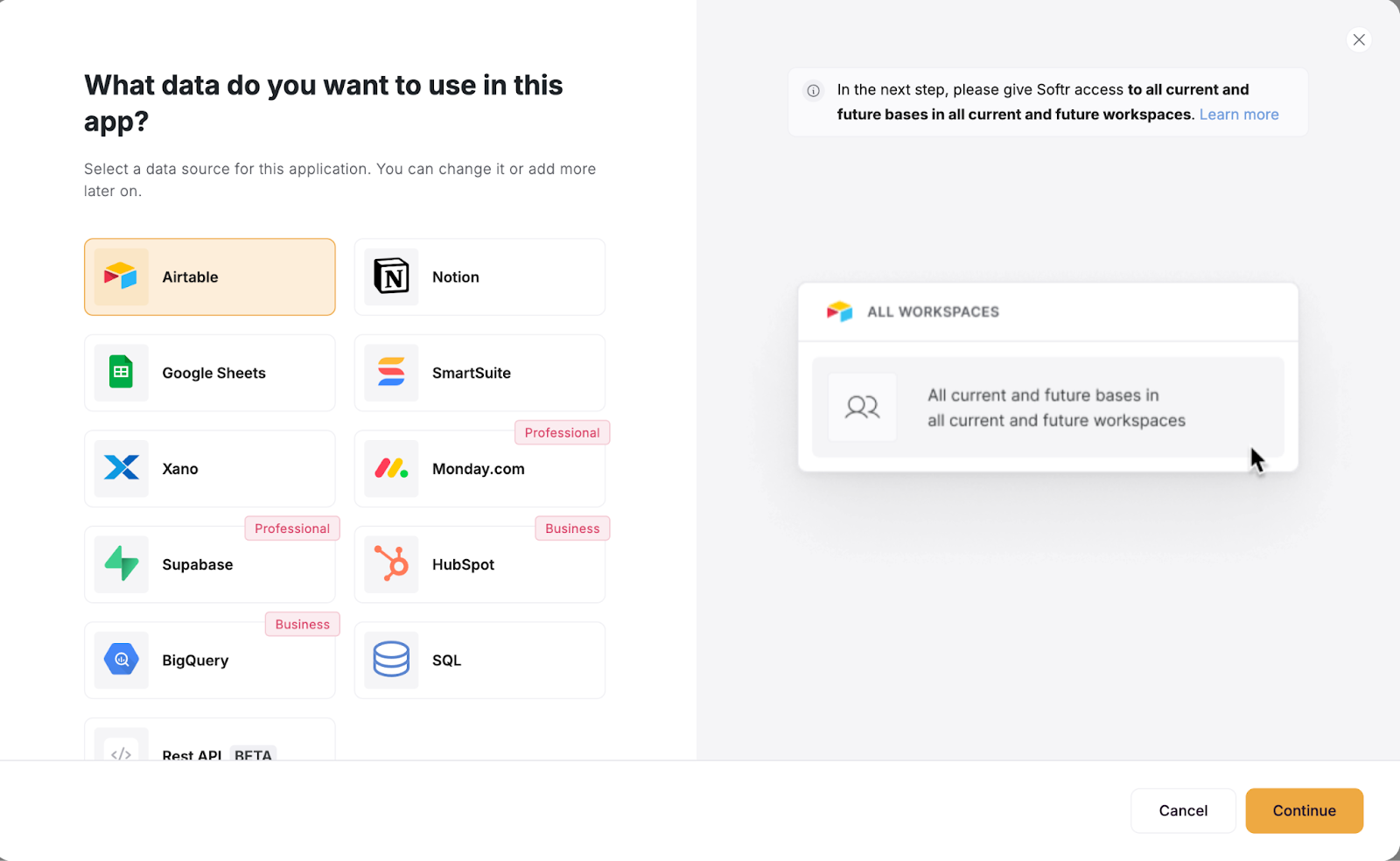 Connecting Softr to Airtable