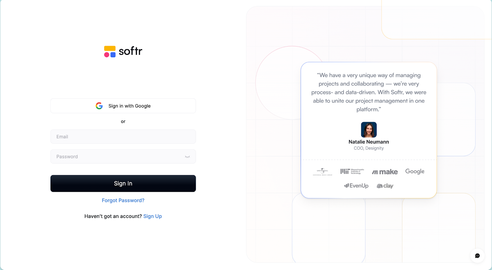 Sign in page in Softr