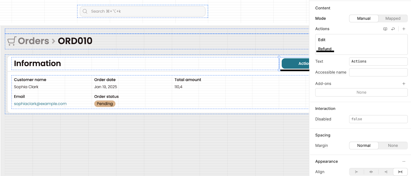 Create 'Refund' dropdown button in Retool