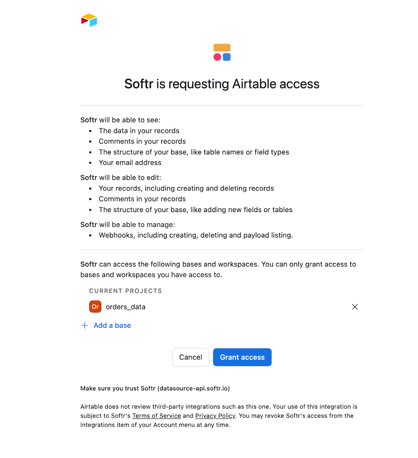 Grant access to Airtable in Softr