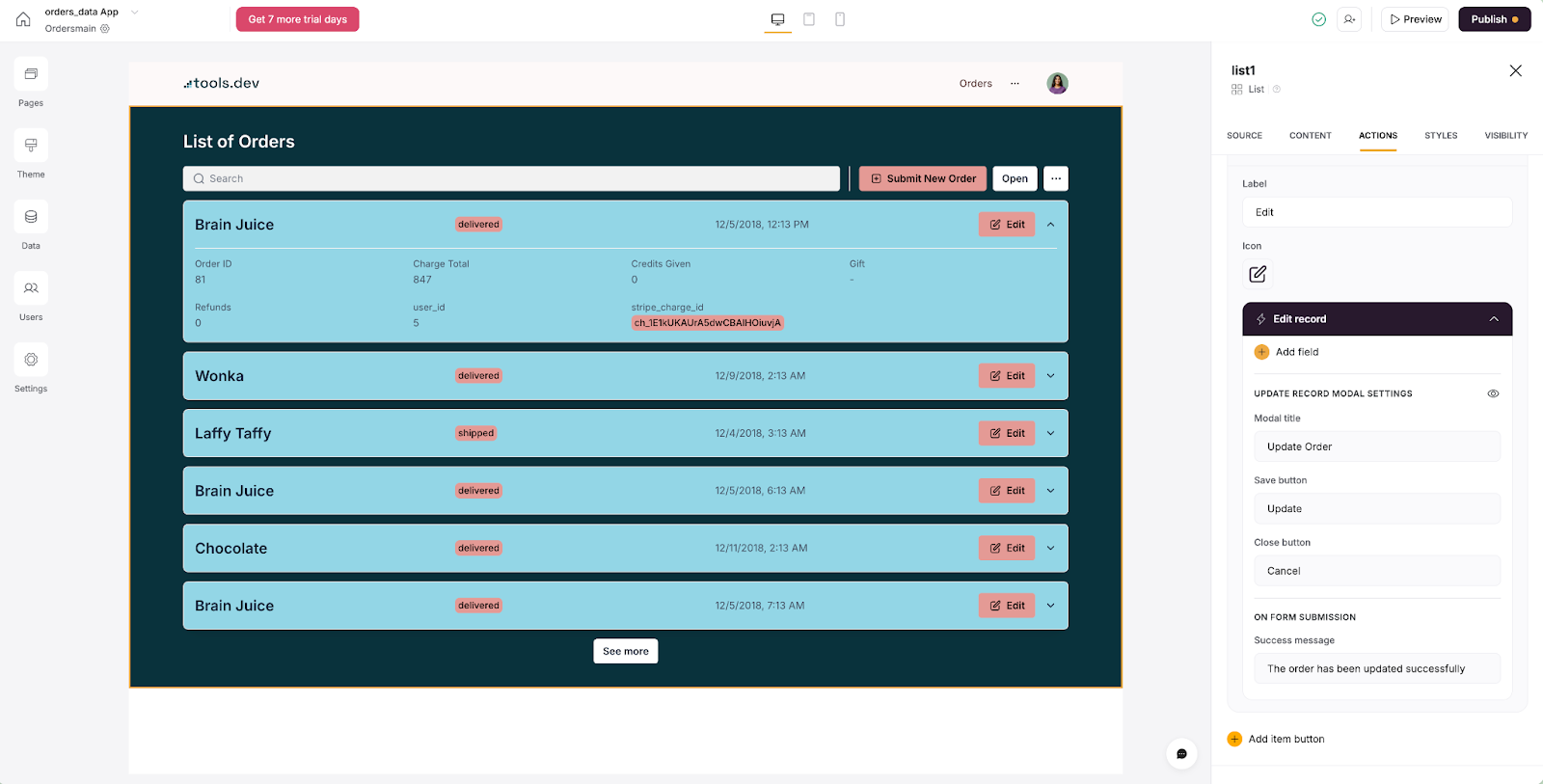 Set up edit functionality of record in Softr