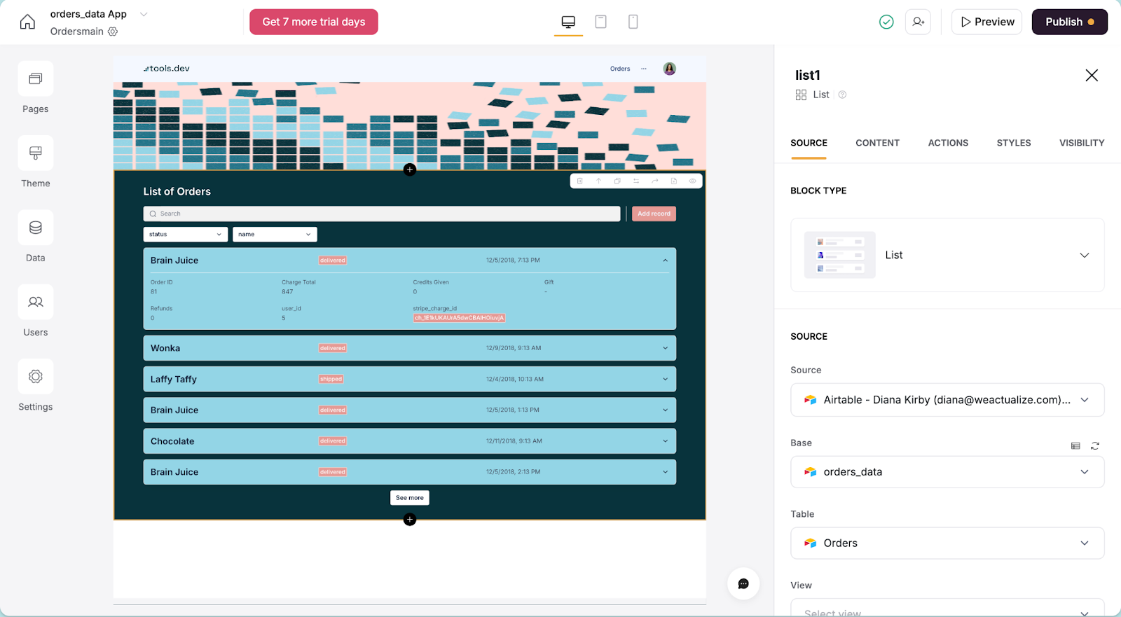 Customising an order list in Softr