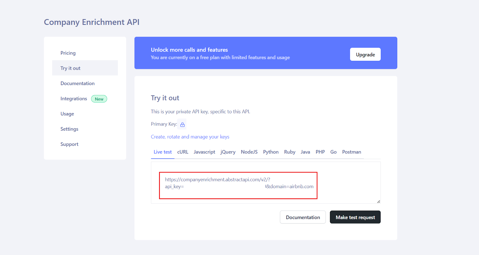 Company Enrichment API in Abstract