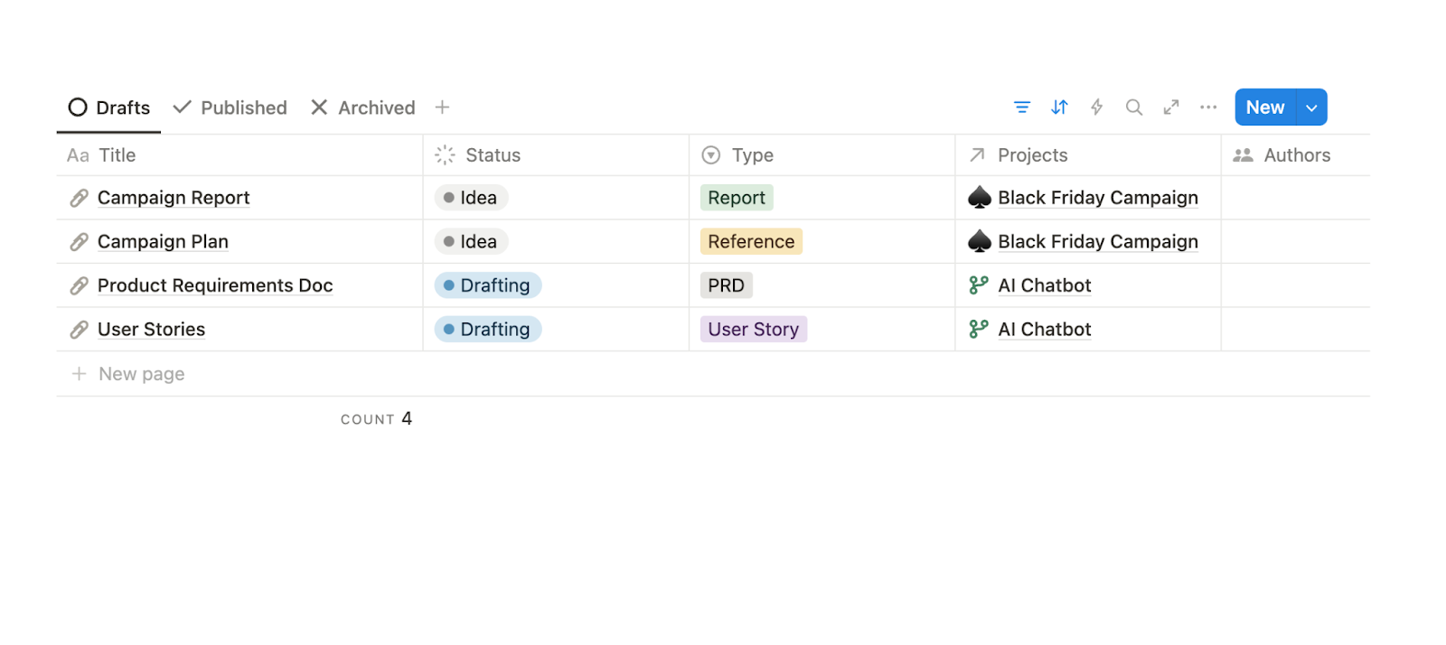 'Docs' Database in Notion