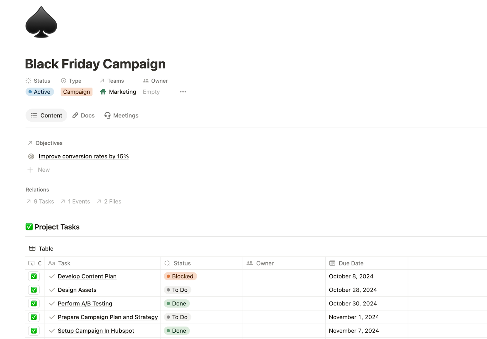Example Campaign in Notion