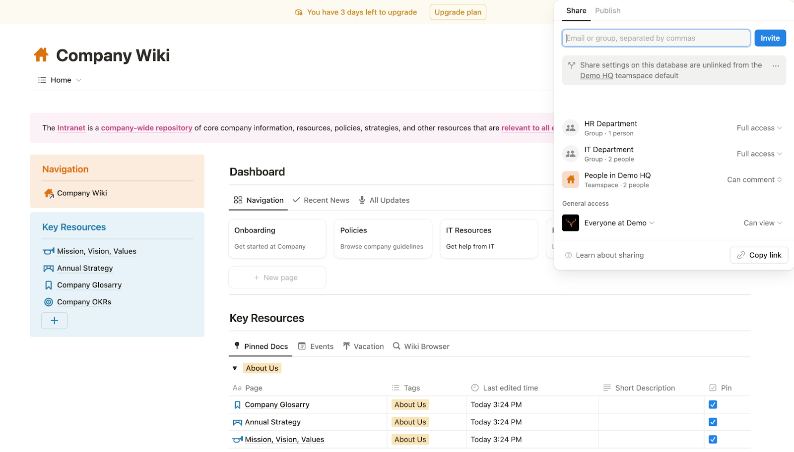 Company Wiki in Notion