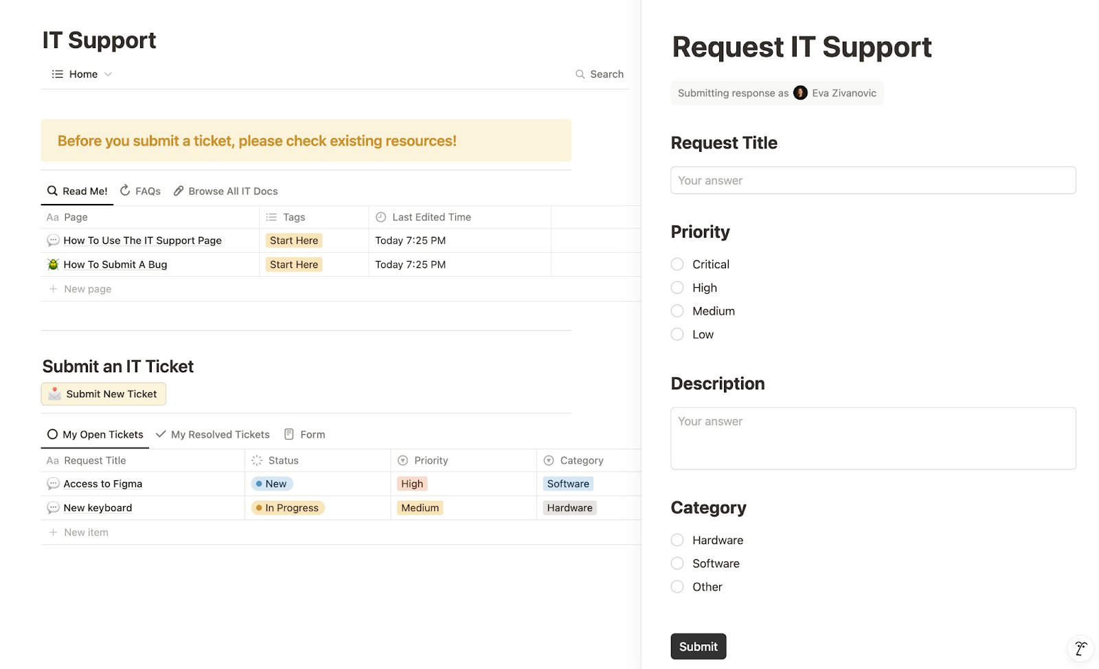 Internal service providers within Notion