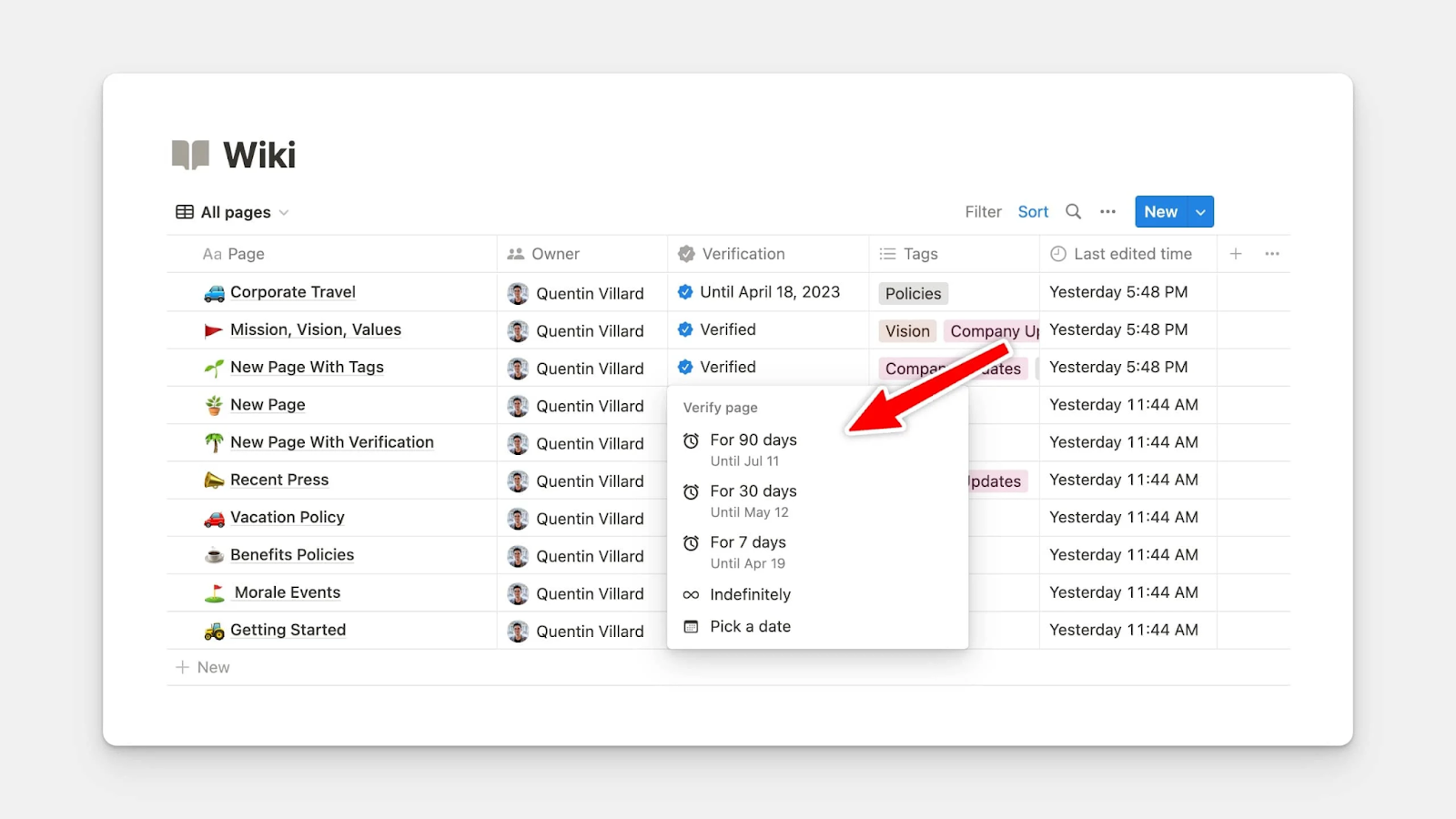 Verification feature in Notion