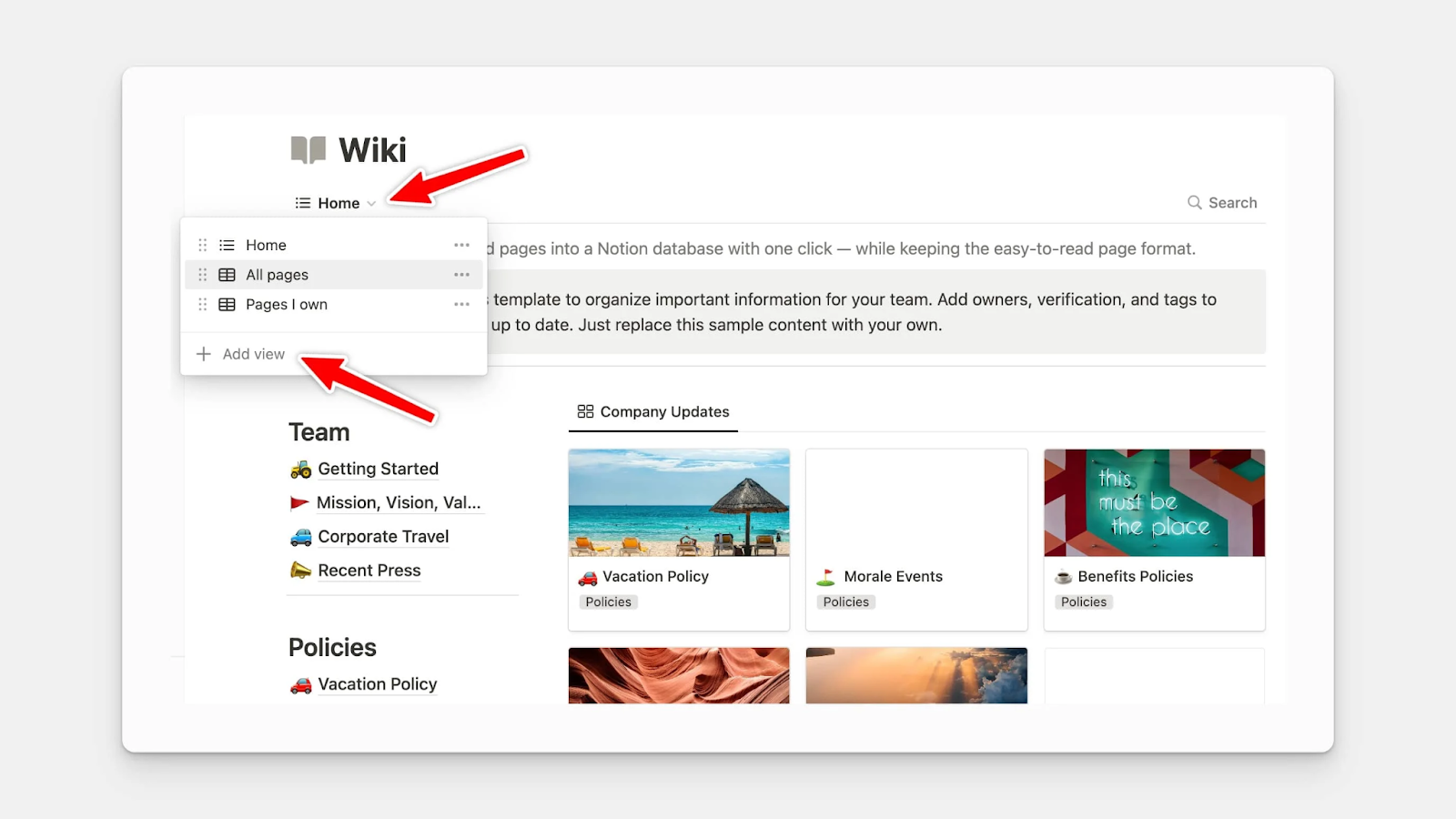 Example Wiki in Notion